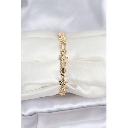 Pirinç Gold Renk VIP Seri Sıralı Taşlı Yıldız Model Zirkon Taşlı Kadın Bileklik