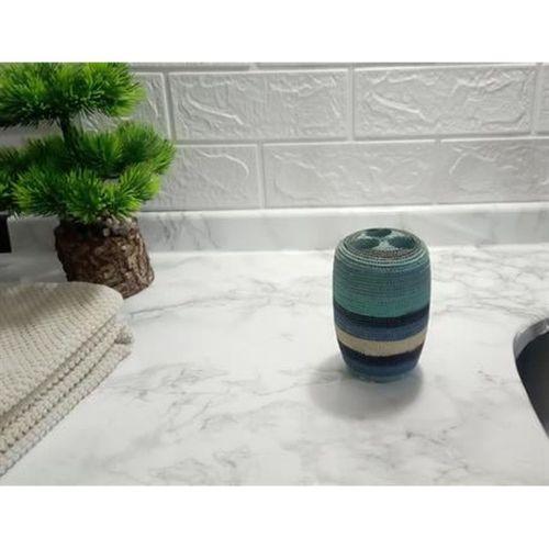 2 Adet Diş Fırçalık Mavi Örgü Poliresin 7X7X11Cm Banyo Seti