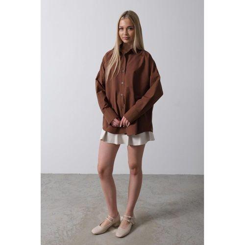 Geniş Manşet Detaylı Gömlek - Kahve