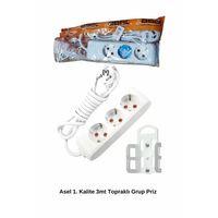 3 Metre Askı Aparatlı Topraklı 3lü Grup Priz Royaleks-AST303