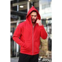 Erkek Maskeli Ninja Model Çift Kapüşonlu 3 İplik Şardonlu Fermuarlı Sweatshirt - Kırmızı