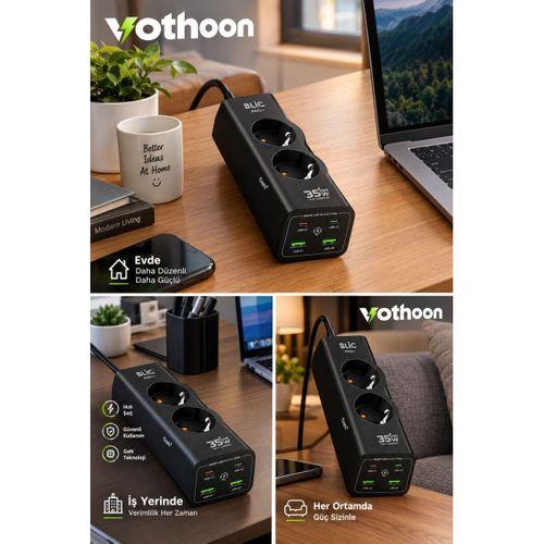 Akım Korumalı Priz 2 Ac Soket 2 Usb-a 2 Usb-c 35w Hızlı Şarj 1050j Koruma 2 Mt Kablo 2200w