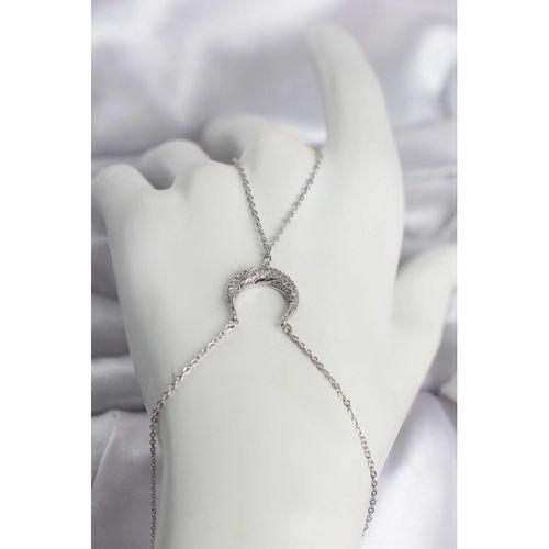 Pirinç Gümüş Renk Hilal Model Zirkon Taşlı Kadın Şahmeran