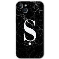 Potkal Hediye Fabrikası iPhone 14 Plus HD Baskılı Kılıf + 9D Tam Ekran Koruyucu - Siyah Mermer Desenli Ş Harfi
