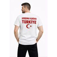 Erkek TÜRKİYE Ay Yıldız Baskılı Taraftar Forma T-Shirt - Beyaz