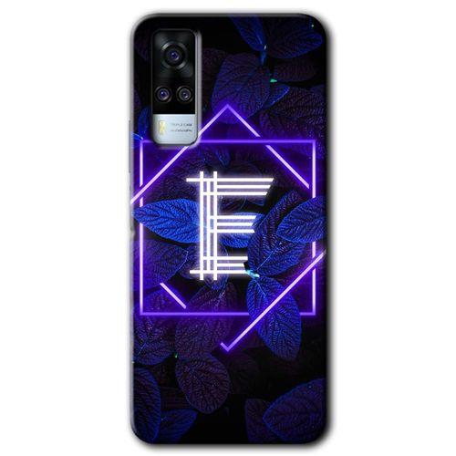 Vivo Y51a Kılıf HD Desen Baskılı Arka Kapak + Temperli Cam - Dark Neon Yaprak E Harfi