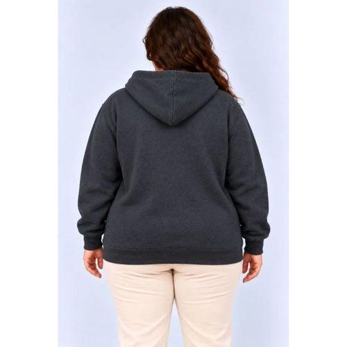 Battal Büyük Beden Üç İplik İçi Şardonlu Kapüşonlu Kanguru Cepli Kışlık Sweatshirt - Füme