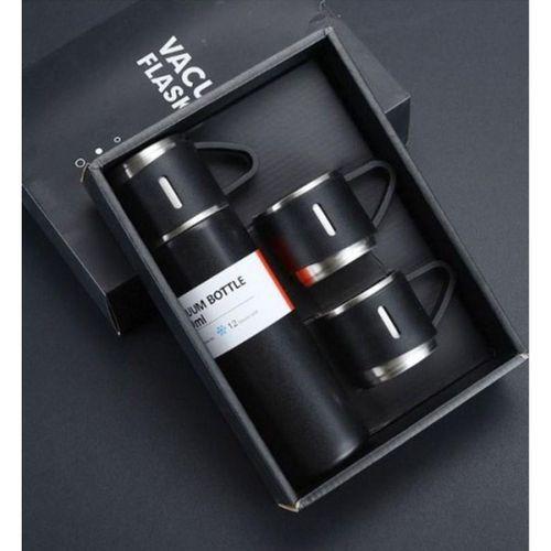 Zhltools Üç Bardaklı Kutulu Paslanmaz Termos Seti Siyah 500 ml Çelik Termos