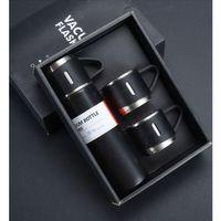 Zhltools Üç Bardaklı Kutulu Paslanmaz Termos Seti Siyah 500 ml Çelik Termos