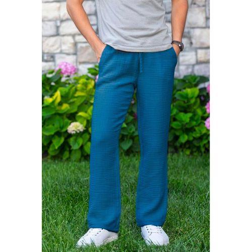 Beli Lastikli Multi Çift Cepli Müslin Kadın/Erkek Unisex Yazlık Pantolon İndigo indg