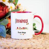 Kişiye Özel Kırmızı Renkli İtfaiyeci Kupa Bardak
