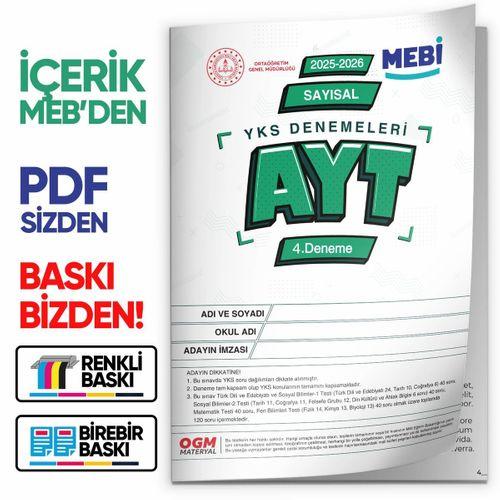 2026 ÖSYM YKS-AYT SAYISAL MEB ONLİNE Türkiye Geneli 4 Deneme Büyük Boy RENKLİ BASKI ÜCRETİ