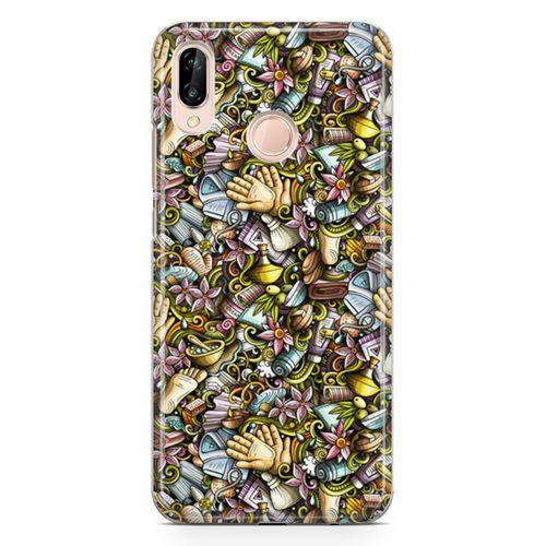 Huawei Nova 3e Kılıf Kozmetik Kişisel Bakım Doodle Arka Kapak Koruma Desenli Full Koruyucu