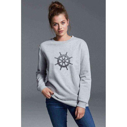 Gemi Dümeni Baskılı Gri Kadın Sweatshirt