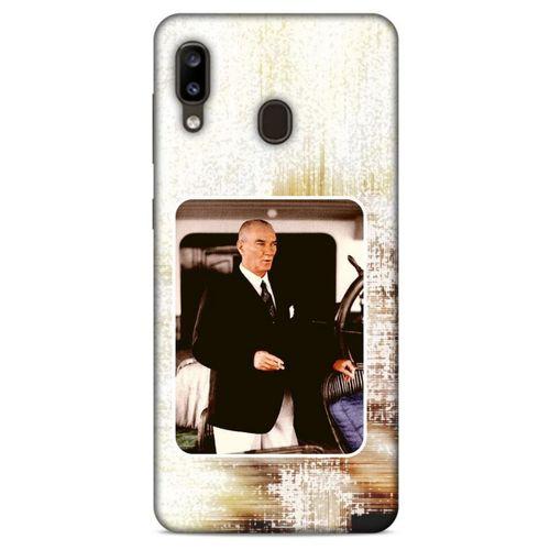 Samsung Galaxy A20 Kılıf Atatürk (24) Darbe Emici Kılıf Eskitilmiş Beyaz
