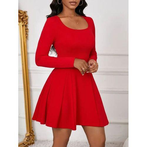 Kadın Uzun Kollu Kare Yakalı Mini Ithal Krep Elbise