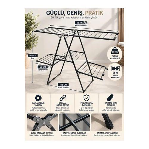 Exclusive 2 Katlı Çamaşır Kurutmalık Askılık Borulu Çamaşır Kurutma Askısı