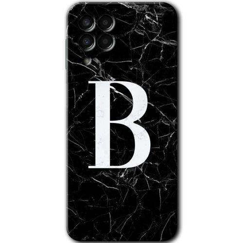Samsung Galaxy M33 Kılıf Kapak - Siyah Mermer Desenli B Harfi +Hayalet Ekran Yandan Gözükmez