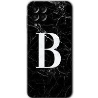 Samsung Galaxy M33 Kılıf Kapak - Siyah Mermer Desenli B Harfi +Hayalet Ekran Yandan Gözükmez