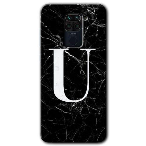 BeRa Aksesuar Xiaomi Redmi Note 9 Kılıf Baskılı Kapak - Siyah Mermer Desenli Ü Harfi +Tam Kaplayan Mat Seramik