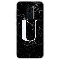 BeRa Aksesuar Xiaomi Redmi Note 9 Kılıf Baskılı Kapak - Siyah Mermer Desenli Ü Harfi +Tam Kaplayan Mat Seramik
