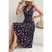 Kadın Beli Gipeli Etnik Desen Sıfır Kol Süprem Elbise