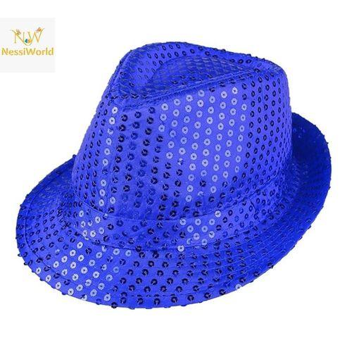 Disko Star Mavi Payetli Fötr Şapka Yetişkin Boy