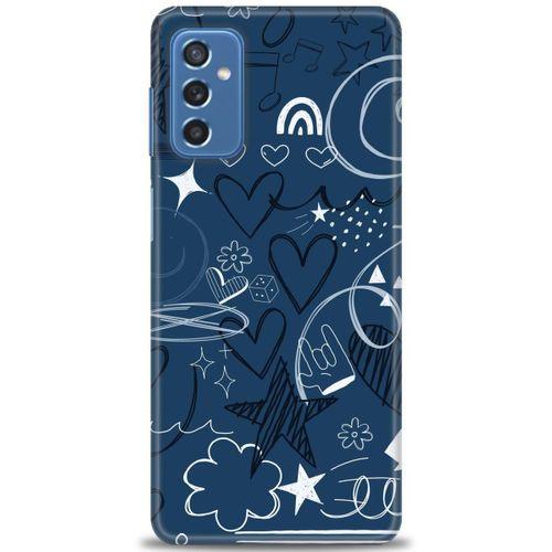 Samsung Galaxy M52 5G Kılıf HD Baskılı Kılıf - Notalar ve Kalpler Mavi + Tam Ekran Koruyucu