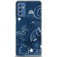 Samsung Galaxy M52 5G Kılıf HD Baskılı Kılıf - Notalar ve Kalpler Mavi + Tam Ekran Koruyucu