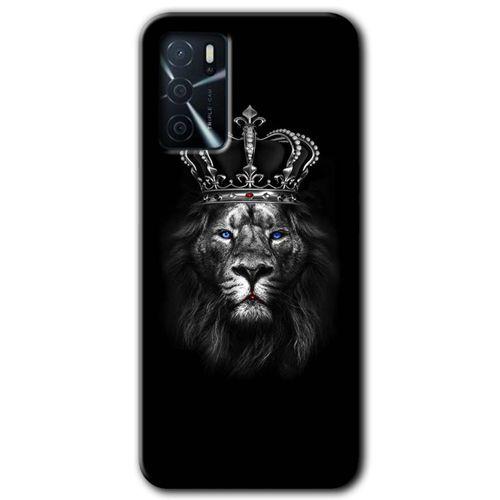MRCİLETİSİM Oppo A16 Kılıf Baskılı Kapak - King Lion + 5D Tam Kaplayan Cam