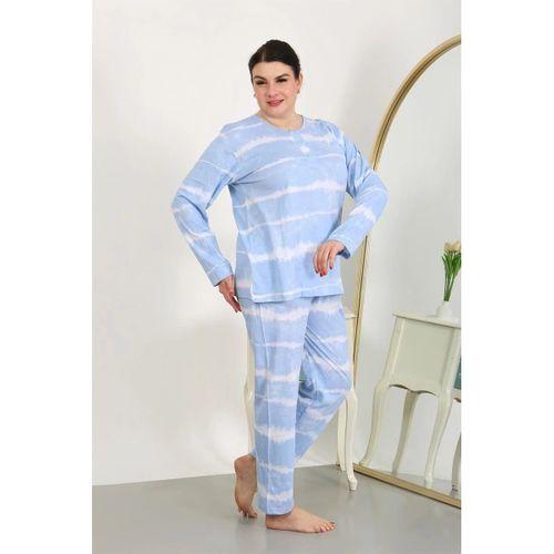 Kadın Büyük Beden Uzun Kol Penye Pijama Takımı Mavi