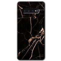 Galaxy S10 Kılıf HD Desen Baskılı Arka Kapak - Siyah Gold Mermer