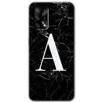 Oppo A54 Kılıf Baskılı Kapak - Siyah Mermer Desenli A Harfi +Tam Kaplayan Mat Seramik
