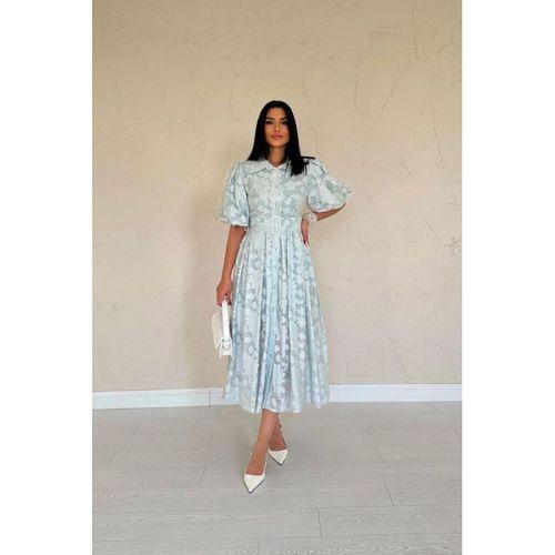 Mint Kemerli Balon Kollu Elbise