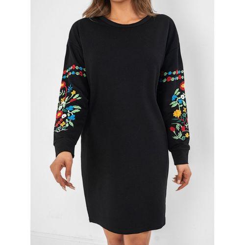 Lucky Life Kadın Iki İplik Kumaş Kolları Nakışlı Bisiklet Yaka Elbise 90cm