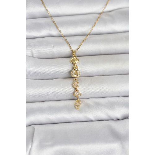 316L Çelik Gold Renk Deniz Temalı Y Model Zirkon Taşlı Kadın Kolye