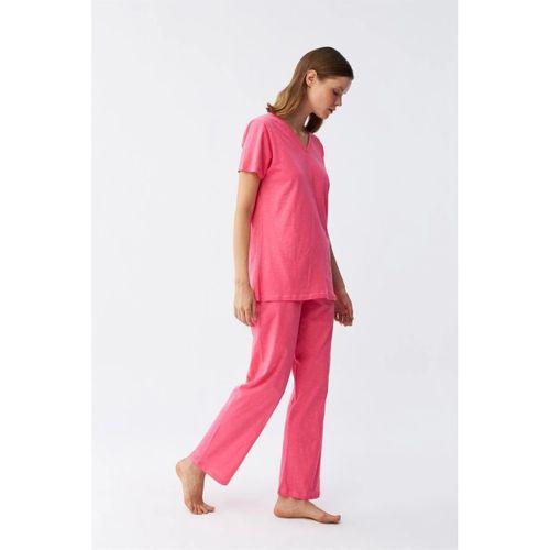 Kadın Kısa Kol Pamuk Penye Pijama Takım Fuşya