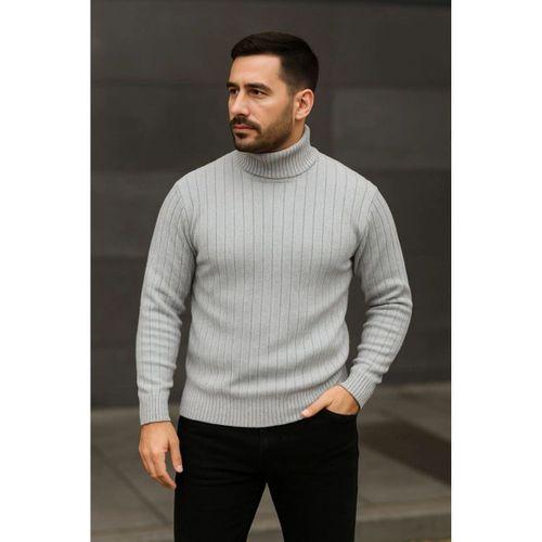 Erkek Fitilli Triko Kazak 3lÜ Set Gri Haki Siyah Regular Balıkcı Yaka Tam Boğazlı Triko Seti Modeli Kazak