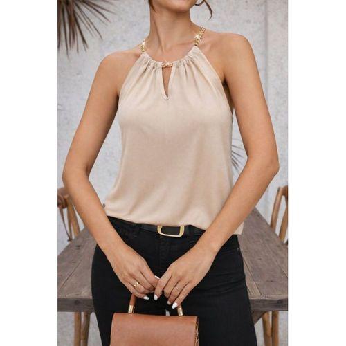 Kadın Omuzlardan Açık Zincir Halka Detaylı Sandy Bluz