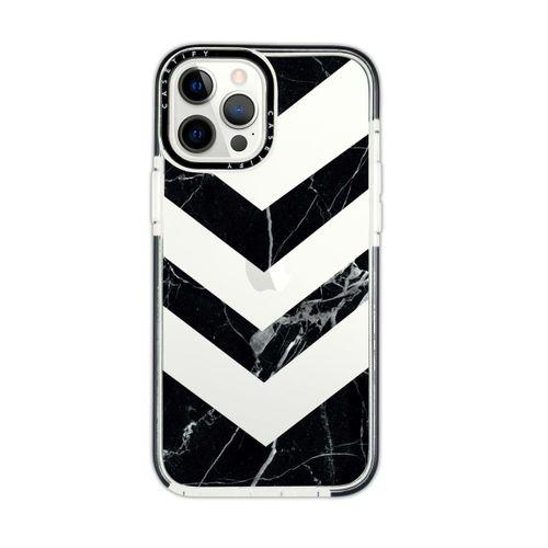 iPhone 12 Pro Casetify Mermer Üçgen Desenli Anti Shock Premium Silikonlu Siyah Kenar Detaylı Telefon