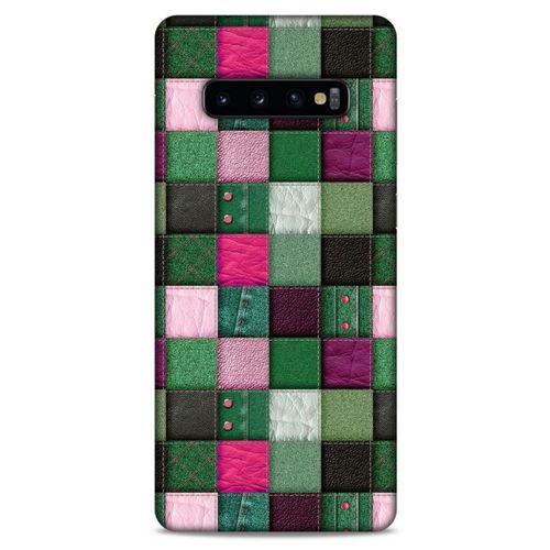 Samsung Galaxy S10 Plus Kılıf Patchwork (34) Slim Armor Kılıf Yeşil Fuşya