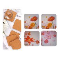 Ahşap Bardak Altlığı 4 Adet Çiçek Desen 9X9Cm