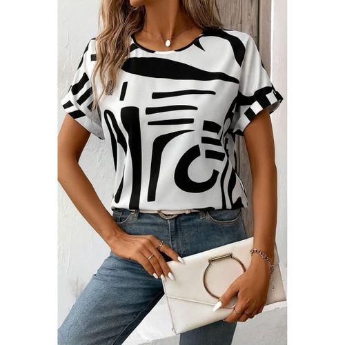 Kadın Kısa Kollu Yuvarlak Yaka Desenli Süprem Bluz