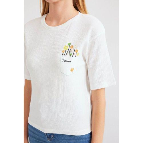 912 Baskılı Örme Basic Tişört - Beyaz