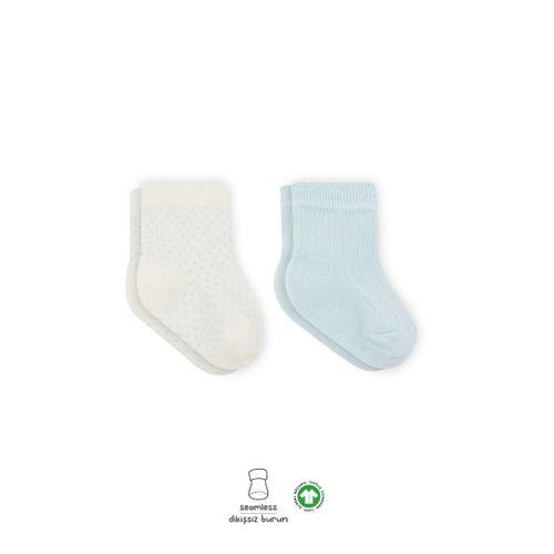 Bistyle Puan Derby Penye Soket Çorap 2'Li BS10103 Mavi Ekru