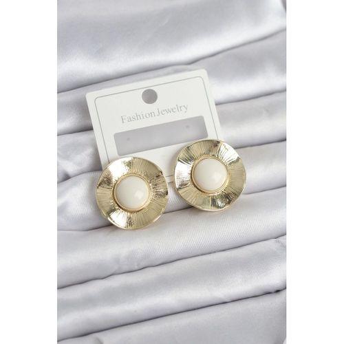 Vintage Model Beyaz Gold Renk Pirinç Kadın Küpe