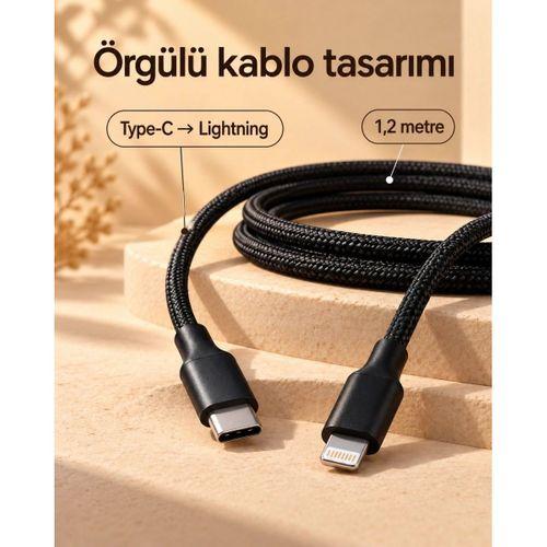 Type C Lightning Örgülü Şarj Ve Veri Kablosu 2 Metre