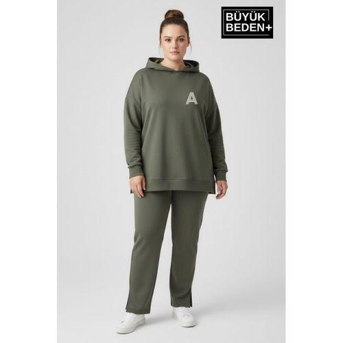 Büyük Beden Kapşonlu A Baskılı Tunik ince Sweatshırt  SPR26BTK991-3