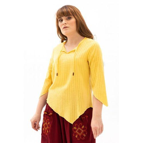 Truvakar Kol Büyük Beden Gofre Rodos Yazlık Bluz Sarı Sarı
