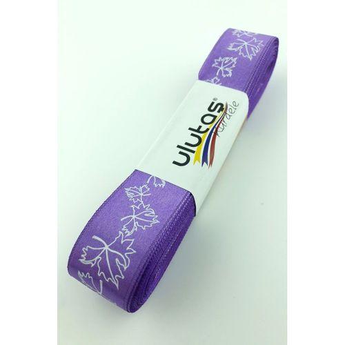 Mor Yaprak Baskılı Saten Kurdele 2,5 cm